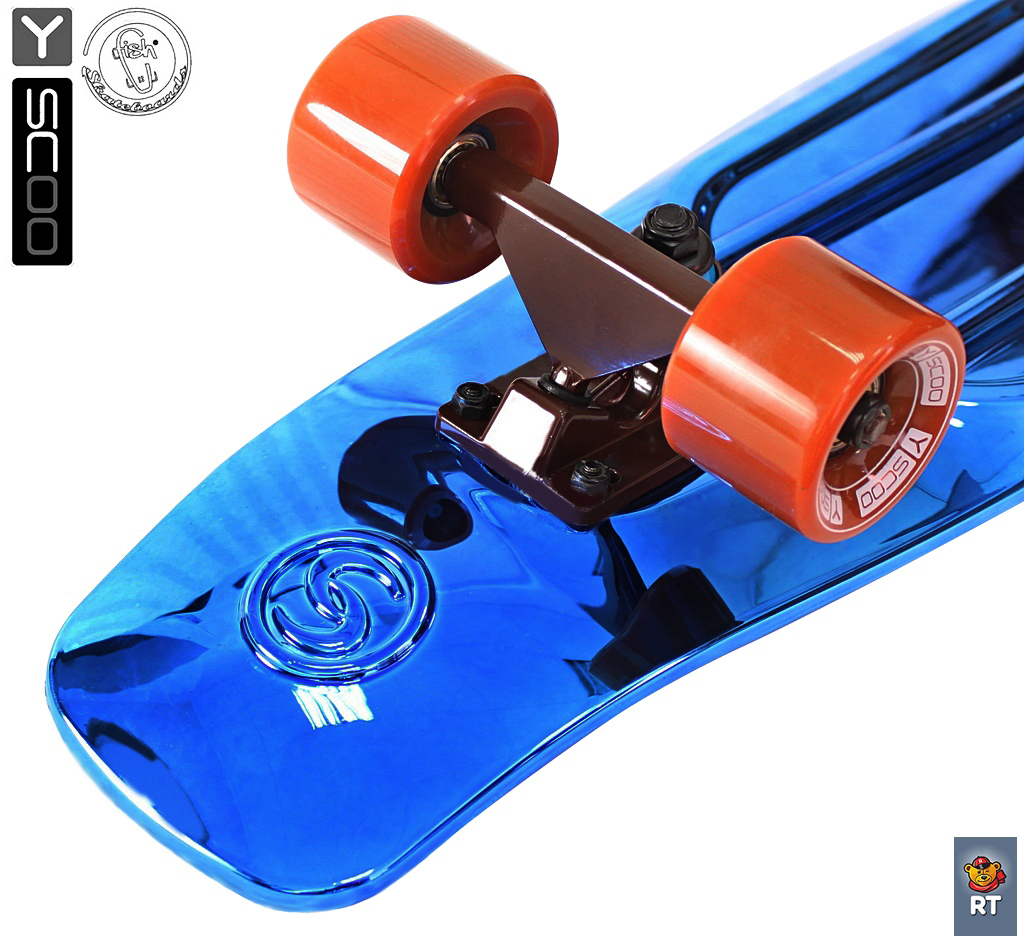 Скейтборд виниловый Y-Scoo Big Fishskateboard metallic 27" 402H-Bl с сумкой, синий с коричневым колёсами  